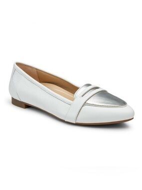 Vionic Savannah Penny Loafer Tumbled Leather White Metallic Silver Casual Summer